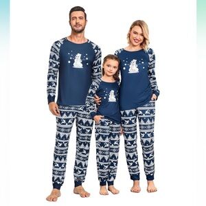 NEW Ekouaer Kids Christmas Pajamas Navy Blue Let It Snow Snowman Fair Isle Set